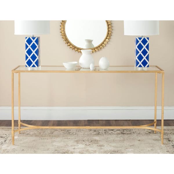 SAFAVIEH Antwan 63 in. Gold/Glass Console Table
