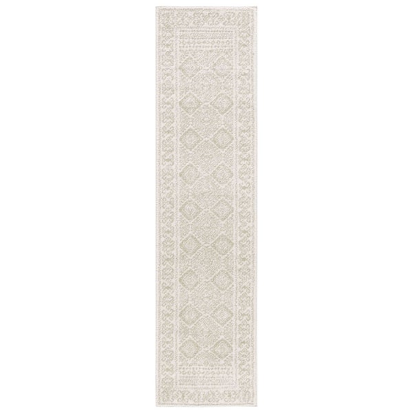 Tulum 2 ft. x 8 ft. Ivory/Sage Geometric Runner Rug