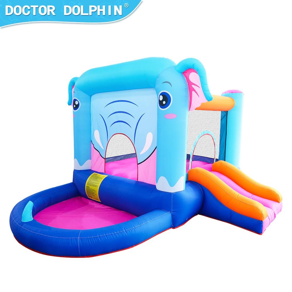 Oxford Fabric 420D Plus 840D Blue Elephant Inflatable Castle Bounce House Slide And Jumping with 350-Watt Blower, coloful