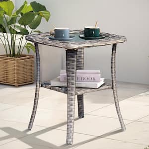 Gladiolus Gray Wicker Outdoor Patio Side Table