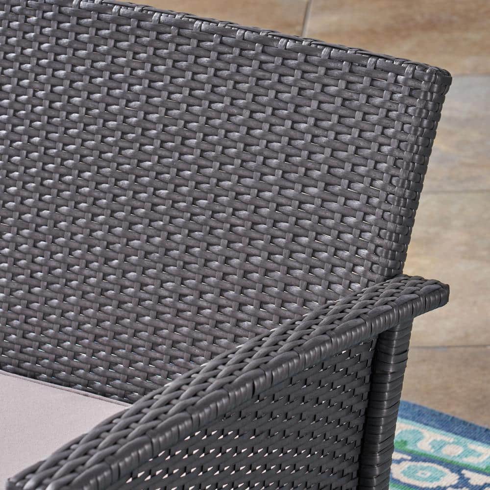 Gray Wicker and Steel Three-Seater Outdoor Sofa