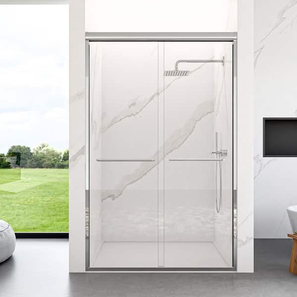 SHAAMA 48 in. W x 72 in. H Double Sliding Framed Shower Door in Chrome with SGCC 1/4 in. (6 mm) Tempered Clear Glass