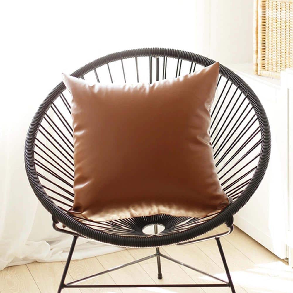 Brown Faux Leather 17'' x 17'' Decorative Pillow Cover