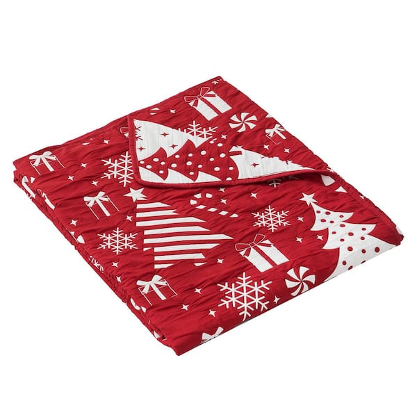 Greenland Home Fashions Peppermint Party Red Holiday 50 in. x 60 in. Microfiber Jacquard Throw Blanket