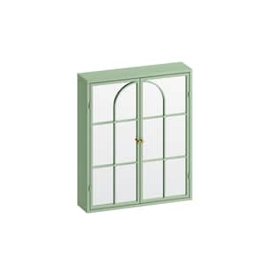 23.62 in. W x 5.91 in. D x 27.56 in. H Bathroom Storage Wall Cabinet with Mirror in Green
