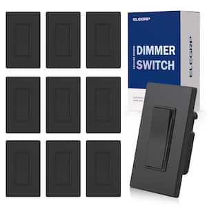 Dimmer Light Switch for 300W LED/CFL and 600W Incandescent/Halogen, 1-Pole/3-Way with Wall Plate in Black, (10-Pack)