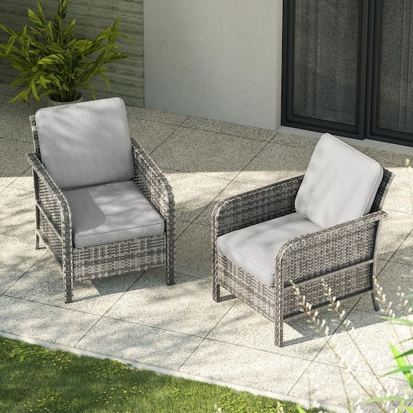 JOYESERY 2-Piecess Outdoor Armchair Patio Conversation Set Patio Chairs Gray Wicker with Linen Gray Cushion