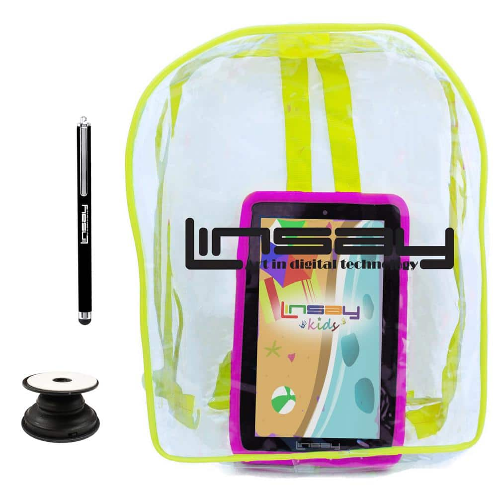 7 in. 64GB Android 13 Tablet with Pink Kids Defender Case, Backpack, Holder and Pen -  LINSAY, F7UHDKIDSBAGPIP