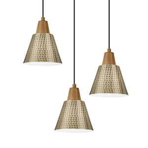 60 -Watt 1 Light Brass Shaded Pendant Light with Hammered Metal Shade, No Bulbs Included 3 Pack