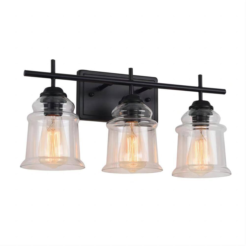 1-Piece 6 in. 3 Light Black Vanity Light with Clear Glass Satin Shade (Bulb Not Included)) price history on PriceWatchPro