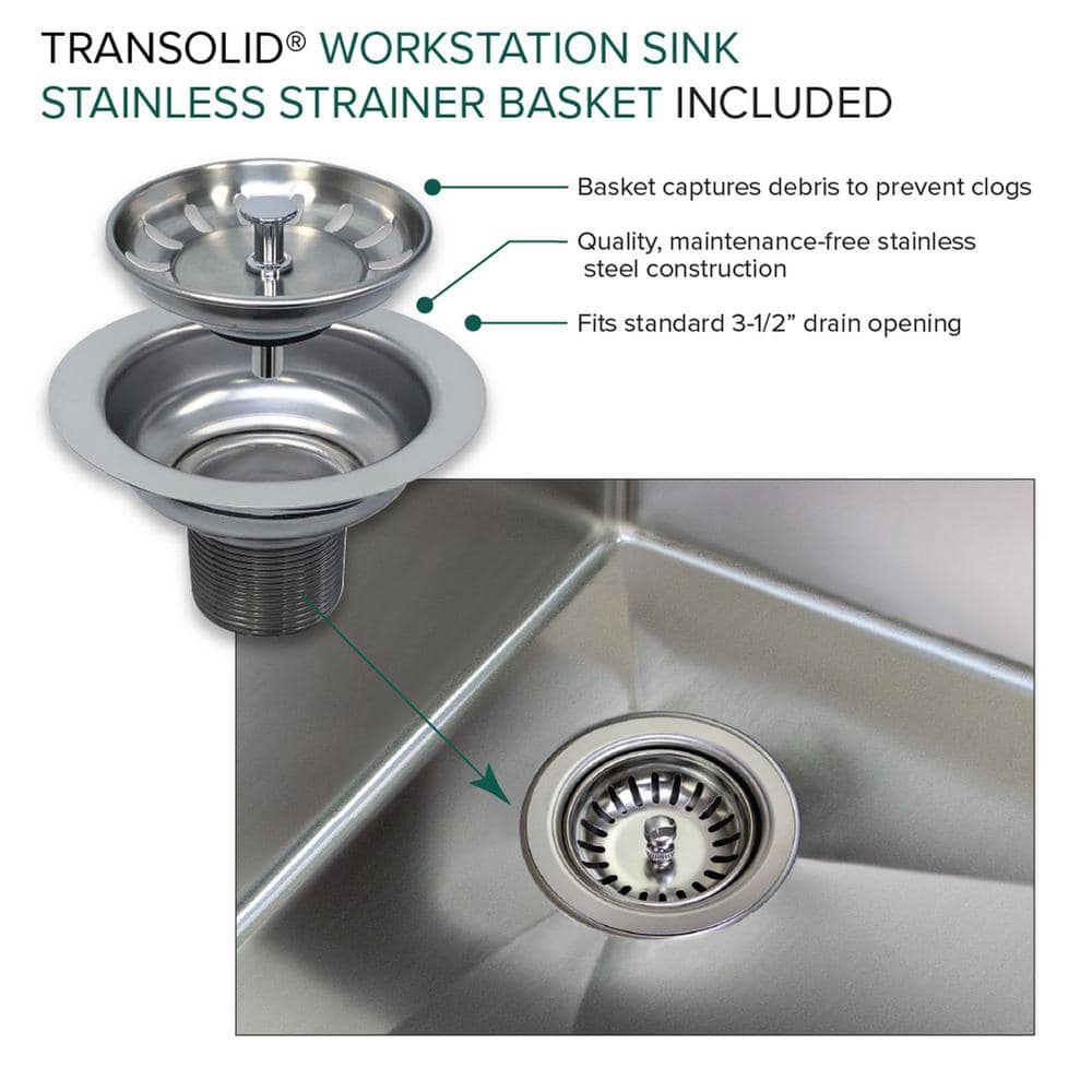 Transolid 30'' Stainless Steel Kitchen Workstation Sink with Accessories