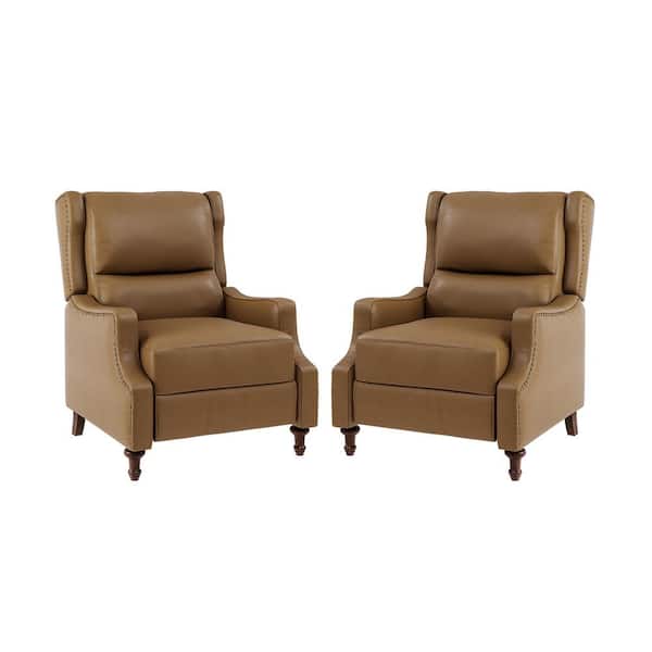 JAYDEN CREATION Gerhard Camel Genuine Leather Recliner with Nailhead Trim (Set of 2)