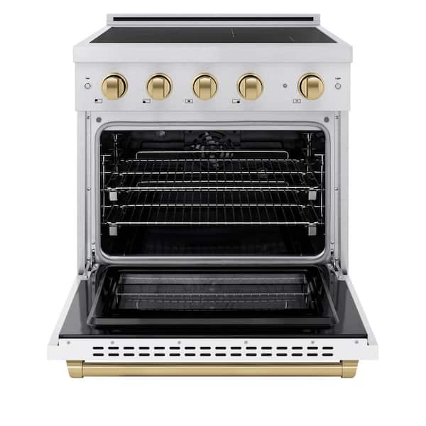 Autograph 30 in. 4.2 cu. ft. Induction Range with 4 Element Cooktop in Satin Stainless with White and Champagne Accents