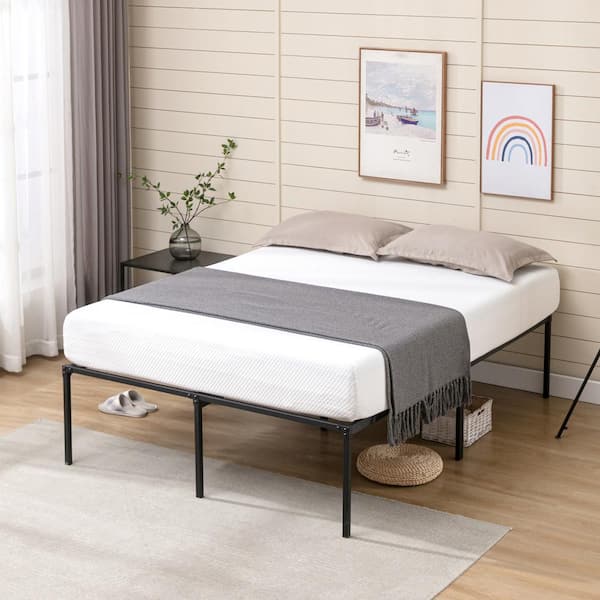 Nyla Black Metal Frame Queen Platform Bed with Steel Slats