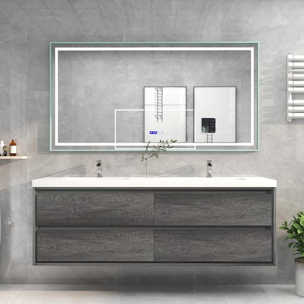 Moreno Bath Sage 70.5 in. W x 19.75 in. D x 24.75 in. H Vanity in Smoke Oak with Reinforced Acrylic Vanity Top in White