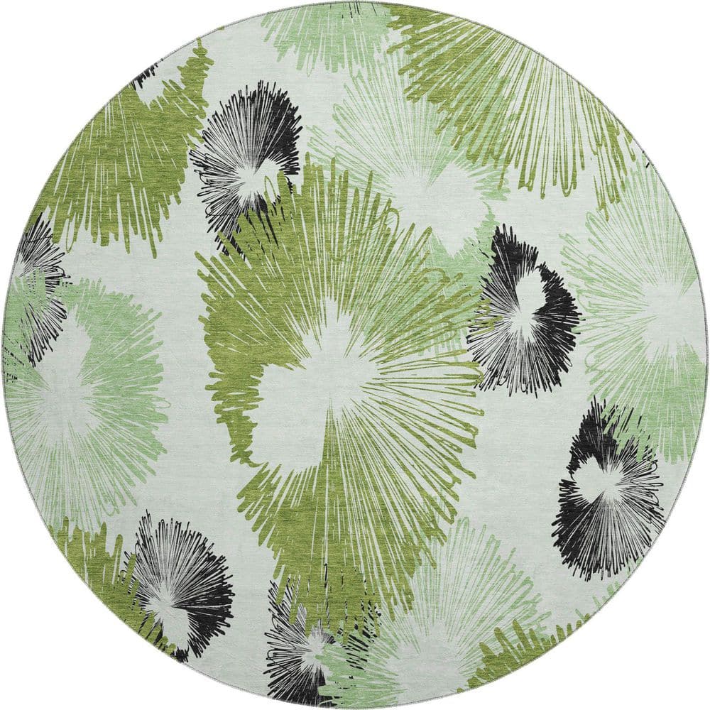 Mayfield Premium Machine Washable Abstract AMF2132 Olive 8 ft. x 8 ft. Round Rug price history on PriceWatchPro