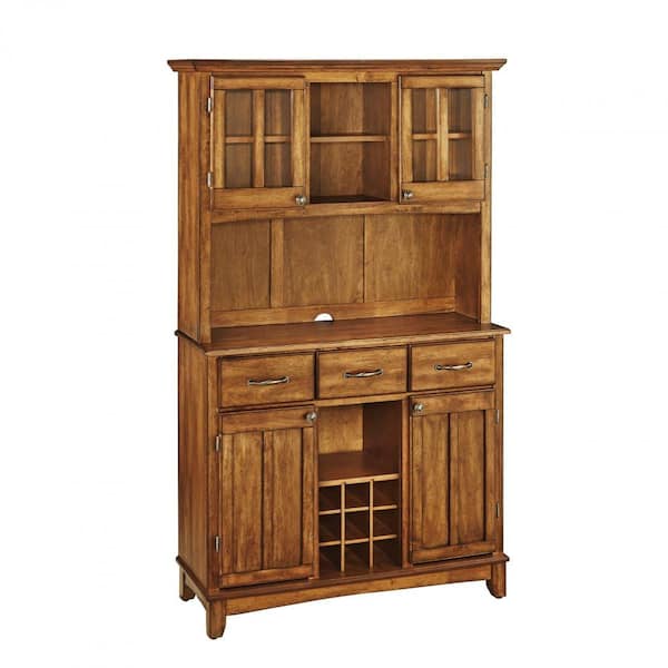 HOMESTYLES Cottage Oak and Stainless Steel Buffet with Hutch