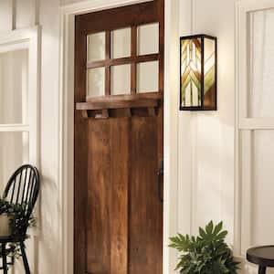 Mission 1-Light Black Satin Outdoor Stained Glass Wall Lantern Sconce