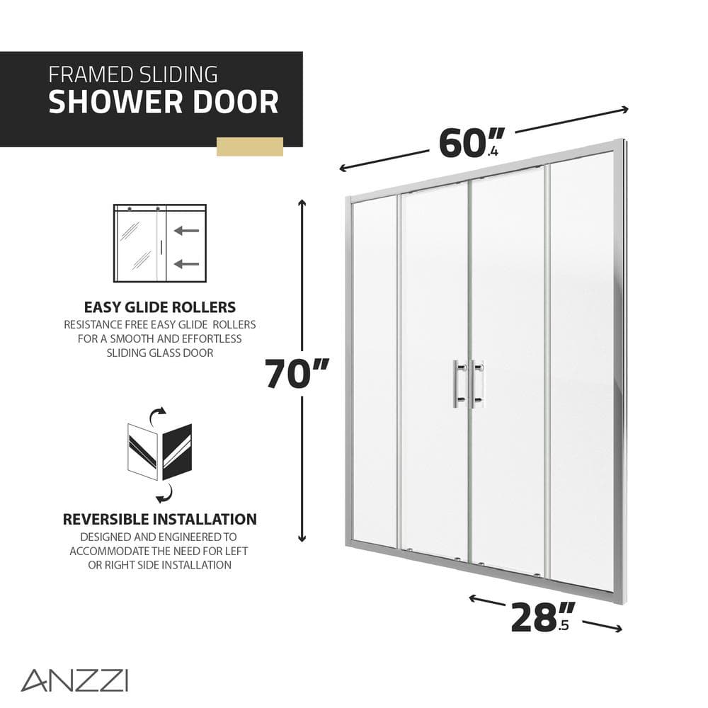 ANZZI 70'' x 60'' Polished Chrome Framed Sliding Shower Door