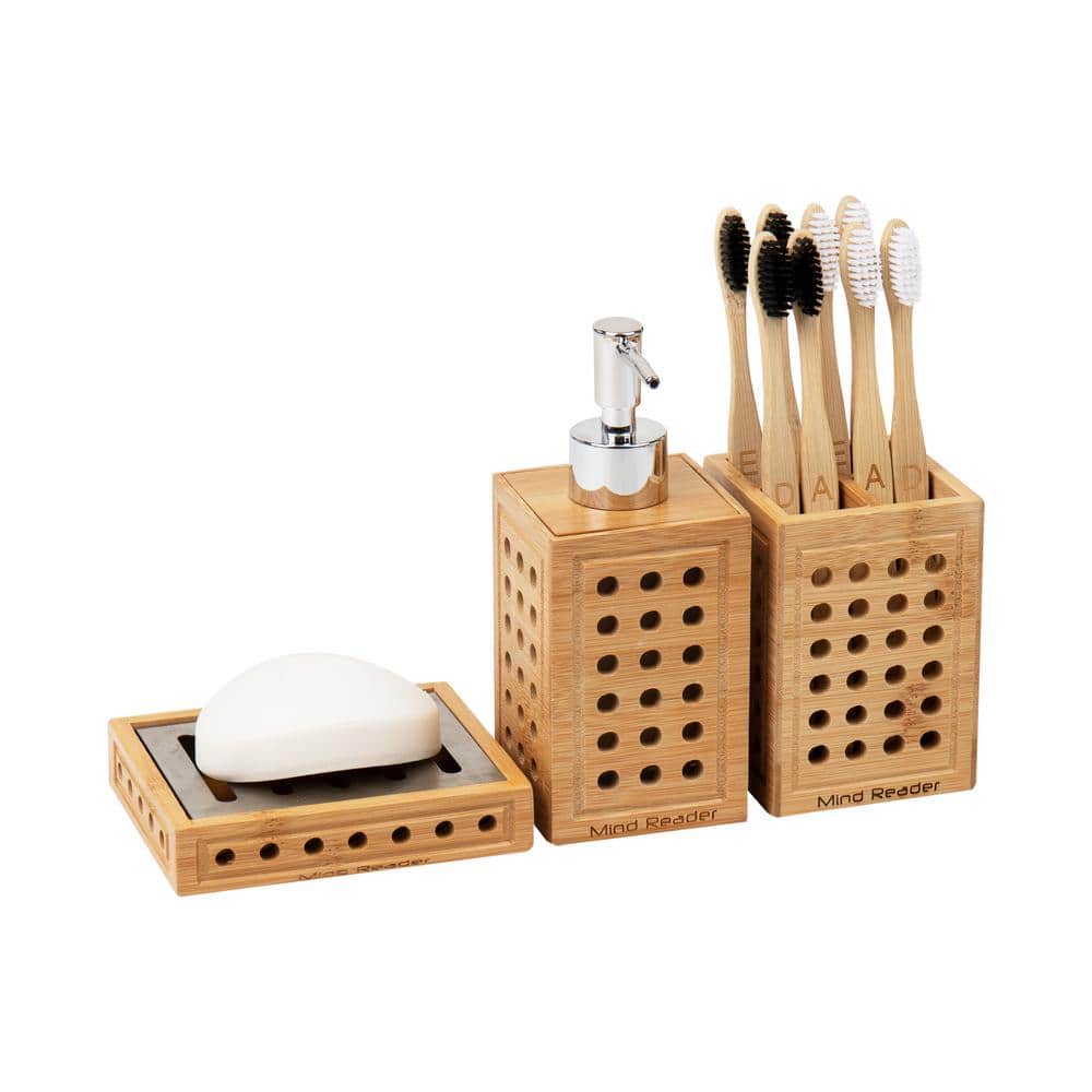 Natural Bamboo Lattice Bathroom Accessory Set, 3-Piece