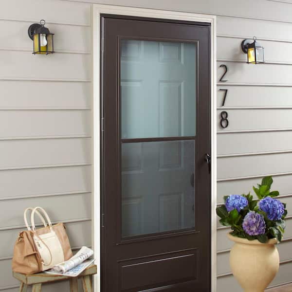 200 Series 36 in. x 80 in. White Universal 3/4 Light Mid-View Aluminum Storm Door with White Handle Set