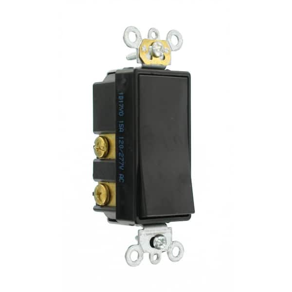 15 Amp Decora Plus Commercial Grade Single Pole Double-Throw Center-Off Maintained Contact Rocker Switch, Black