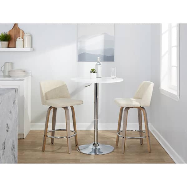 Lumisource Toriano 25.5 in. Cream Noise Fabric, Light Grey Wood, and Chrome Metal Fixed-Height Counter Stool (Set of 2)