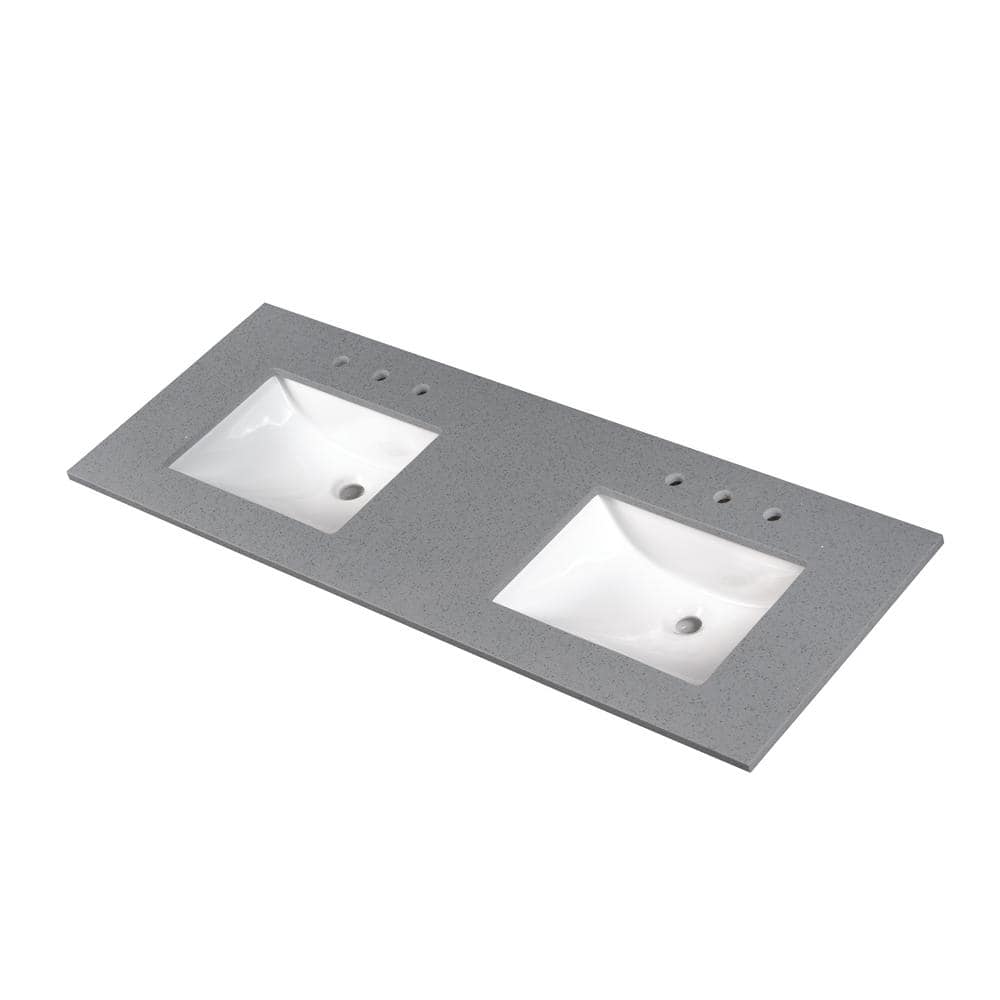 Grigio Lumina 61 in. W x 22 in. D Engineered Marble Vanity Top with White Rectangle Double Sinks price history on PriceWatchPro