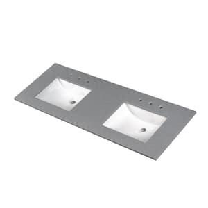 Sparkling Gray 61 in. W x 22 in. D Engineered Marble Vanity Top in Gray with White Rectangle Double Bowl Sink