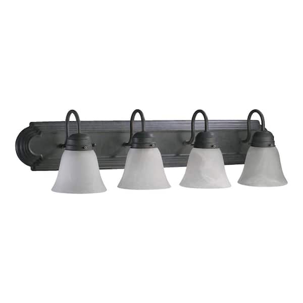 Quorum INTERNATIONAL Traditional 30 in. W 4-Lights Toasted Sienna Vanity Light with Faux Alabaster Glass