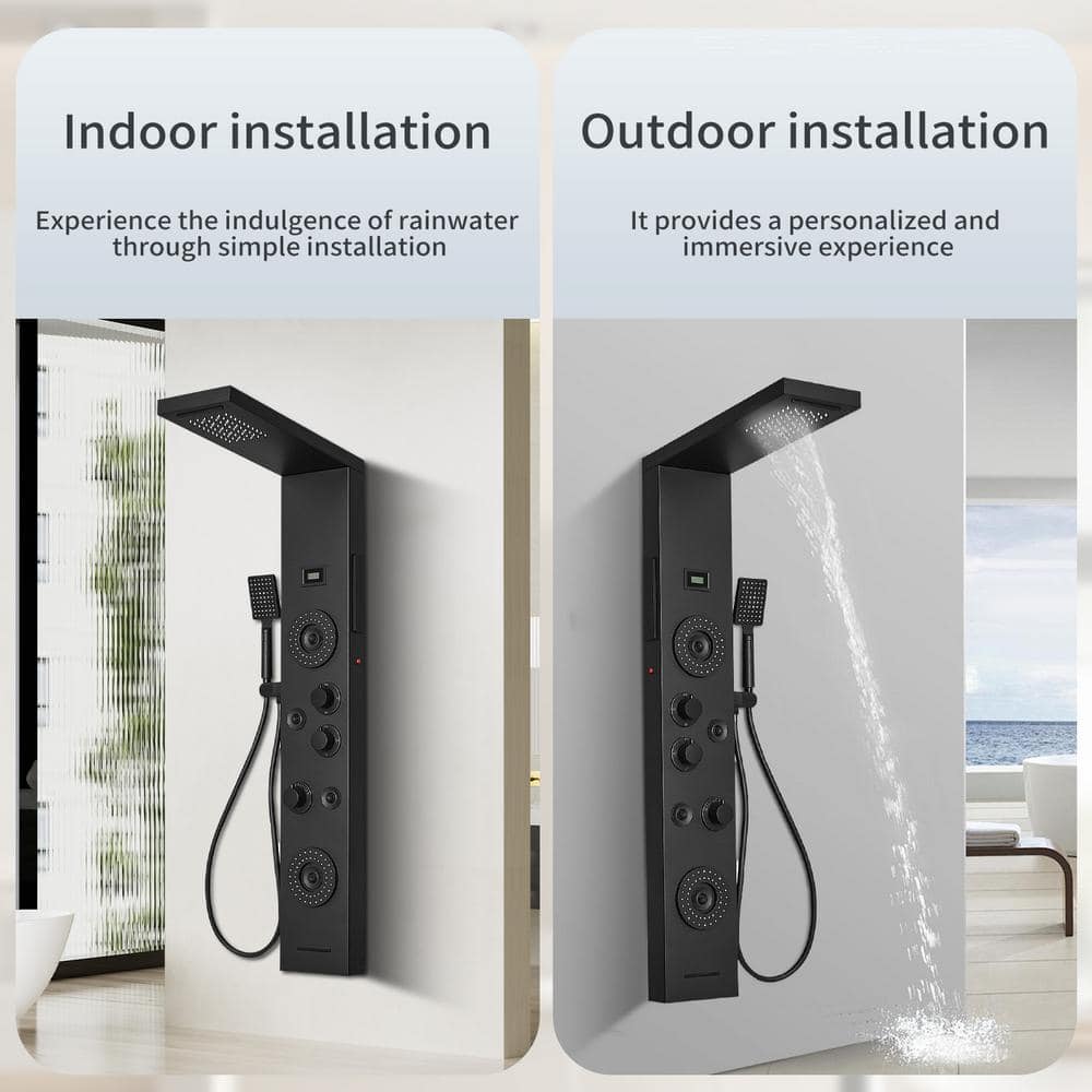 Matte Black 47'' Shower Panel System with LED Light and Body Jets