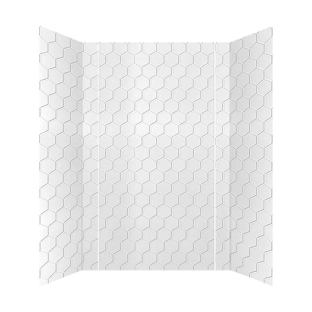 Gloss White Hex Tile PVC Glue-Up Tub and Shower Wall Panels