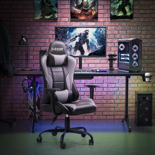 Lacoo PU Leather Gaming Computer Chair with Footrest and Lumbar