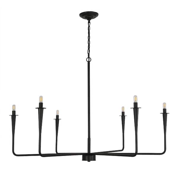 Pia Ricco Modern 6-Light Black Transitional Candlestick Kitchen Island Chandelier