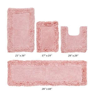 Shaggy Border Collection 4 Piece Pink 100% Cotton Bath Rug Set