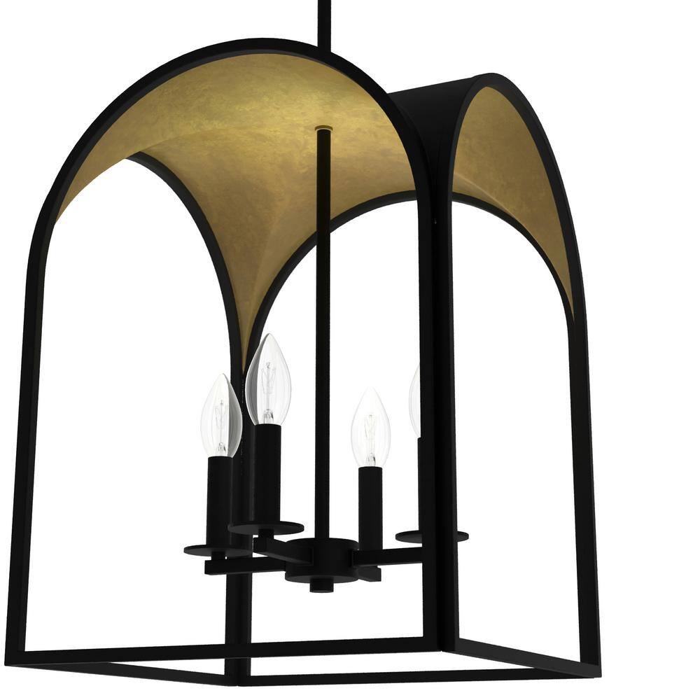 Dukestown Mini 4-Light Lantern Pendant in Black and Gold Leaf