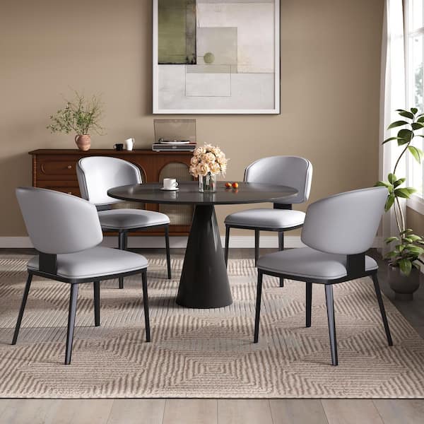 CHRISTOPHER KNIGHT HOME Serene Modern Upholstered PU Leather Dining Chairs, Metal, Gray Plus Black, Set of 4