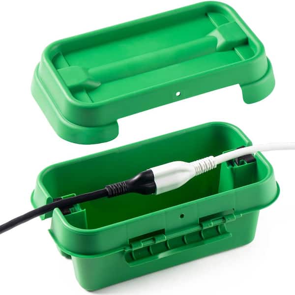The Original Weatherproof Connection Box - Small Indoor & Outdoor Electrical Power Cord Enclosure - Green