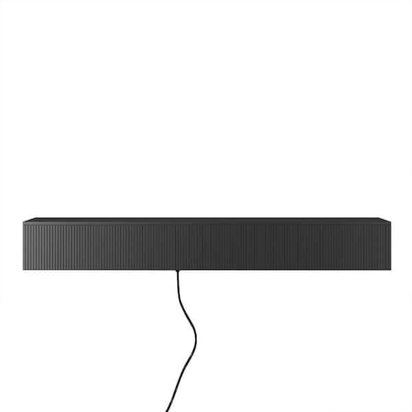 68.80 in. W x 11.80 in. D Black Wood Modern Decorative Wall Shelf with Led