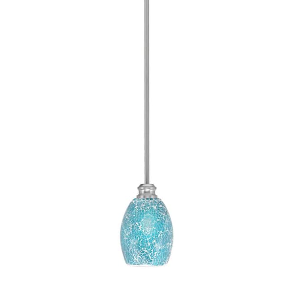 Unbranded Albany 60-Watt 1-Light Brushed Nickel Pendant Mini Pendant Light Turquoise Fusion Glass and Light Bulb Not Included