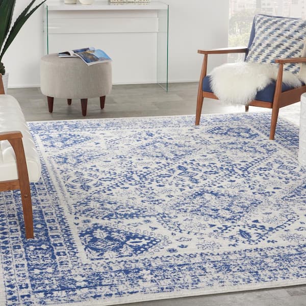 Whimsicle Ivory Navy 9 ft. x 12 ft. Geometric Bohemian Area Rug