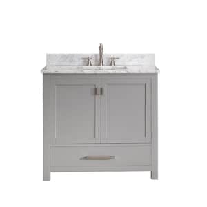 Modero 37 in. W x 22 in. D x 35 in. H Vanity in Chilled Gray with Marble Vanity Top in Carrera White and White Basin