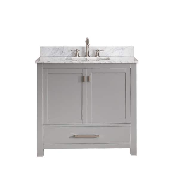 Avanity Modero 37 in. W x 22 in. D x 35 in. H Vanity in Chilled Gray with Marble Vanity Top in Carrera White and White Basin