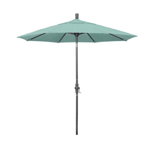 California Umbrella 7.5 ft. Hammertone Grey Aluminum Market Patio Umbrella Collar Tilt Crank Lift in Spa Sunbrella