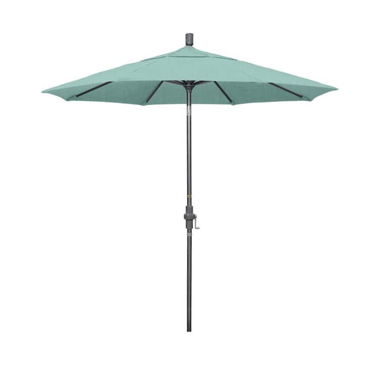 California Umbrella 7.5 ft. Hammertone Grey Aluminum Market Patio Umbrella Collar Tilt Crank Lift in Spa Sunbrella
