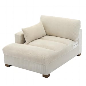 Modern Left Armrest Beige Corduroy Fabric Upholstered Tufted Chaise Longue with Wood Frame and 1-Pillow