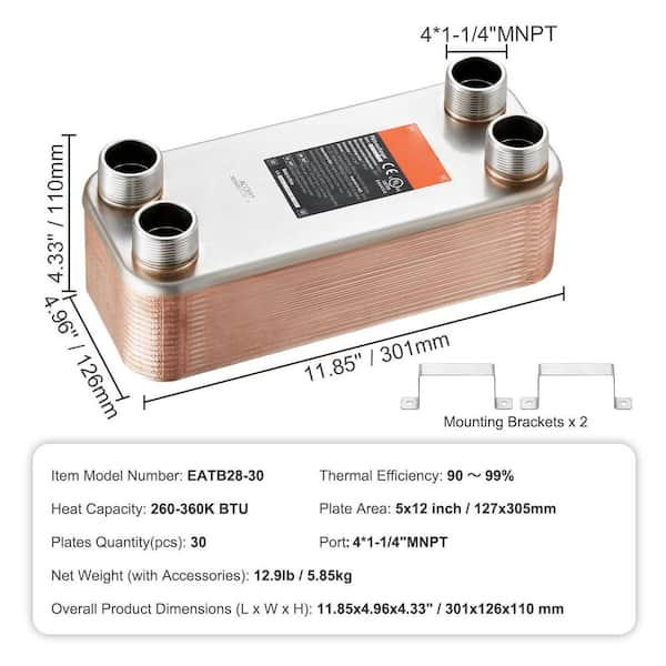 BestEquip Heat Exchanger 3x7.5 40 Plates Brazed Honduras