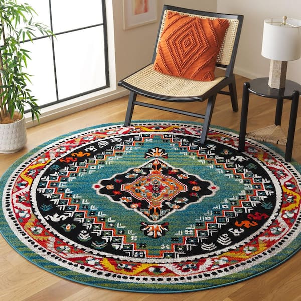Vintage Hamadan 7 ft. x 7 ft. Green/Black Overdyed Border Round Area Rug