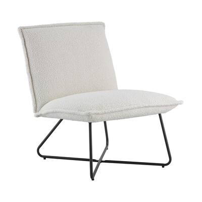 LauraLee Ivory Sherpa and Black Metal Modern Accent Chair