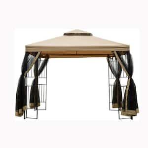 10 ft. x 10 ft. Beige Top Patio Gazebo Canopy Tent with Ventilated Double Roof and Mosquito Net